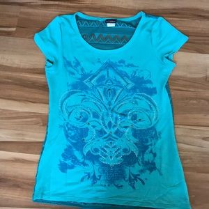 Teal open back shirt